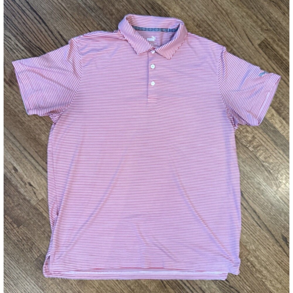 Men’s Puma Golf Red & White Pin Striped Collared Polo Shirt - XL